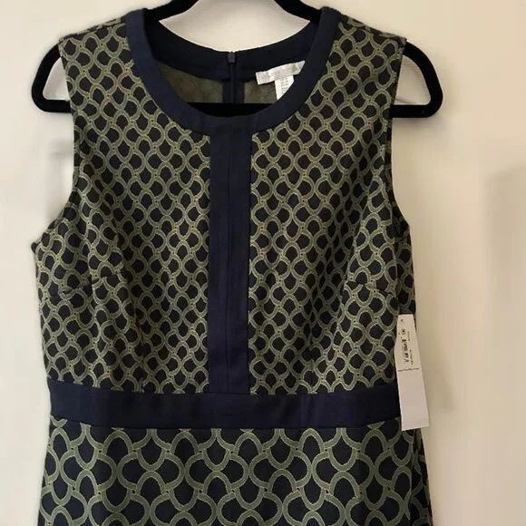 LONDON TIMES Women's Sheath Geo Link Navy/Green Mini Dress Size 14 NWT - Picture 3 of 8